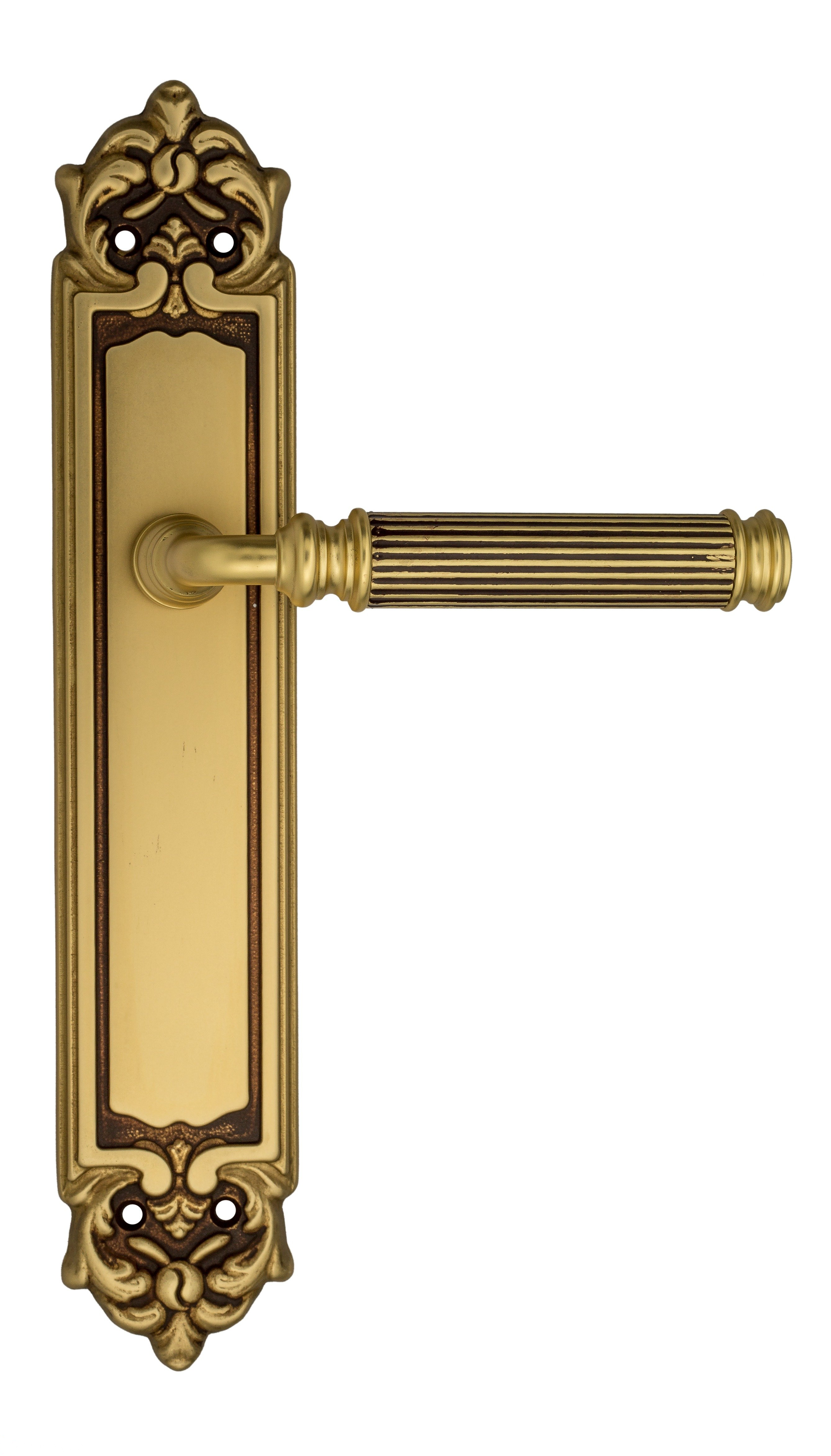 Дверная ручка Venezia "MOSCA" на планке PL96 французское золото + коричневый